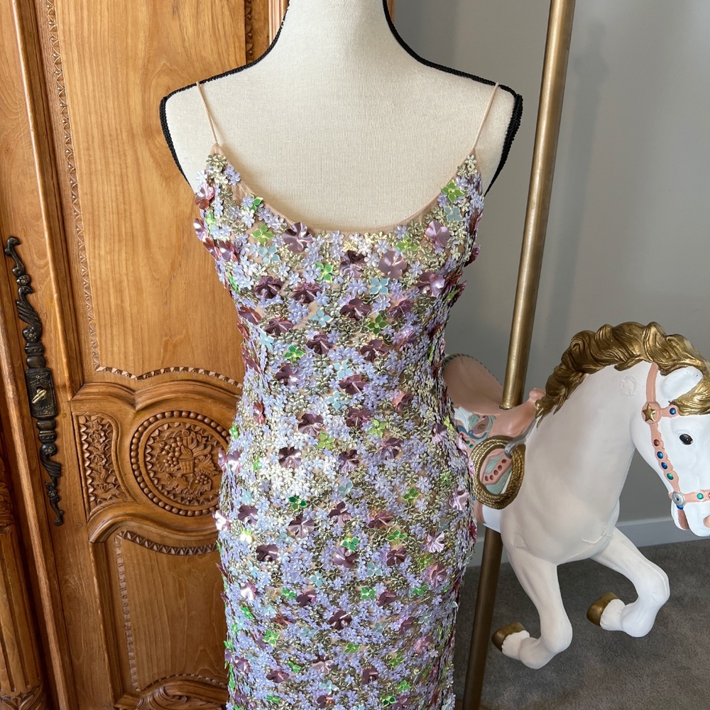 NWT Mac Duggal [6] 6153 Multicolor Sleeveless Floral Paillette Embellished Gown - Picture 3 of 12
